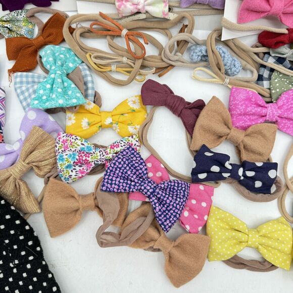 Huge Lot 65pc + Handmade Baby Toddler Headbeads Bows Clips Bonnets Floral Solid - Picture 8 of 15